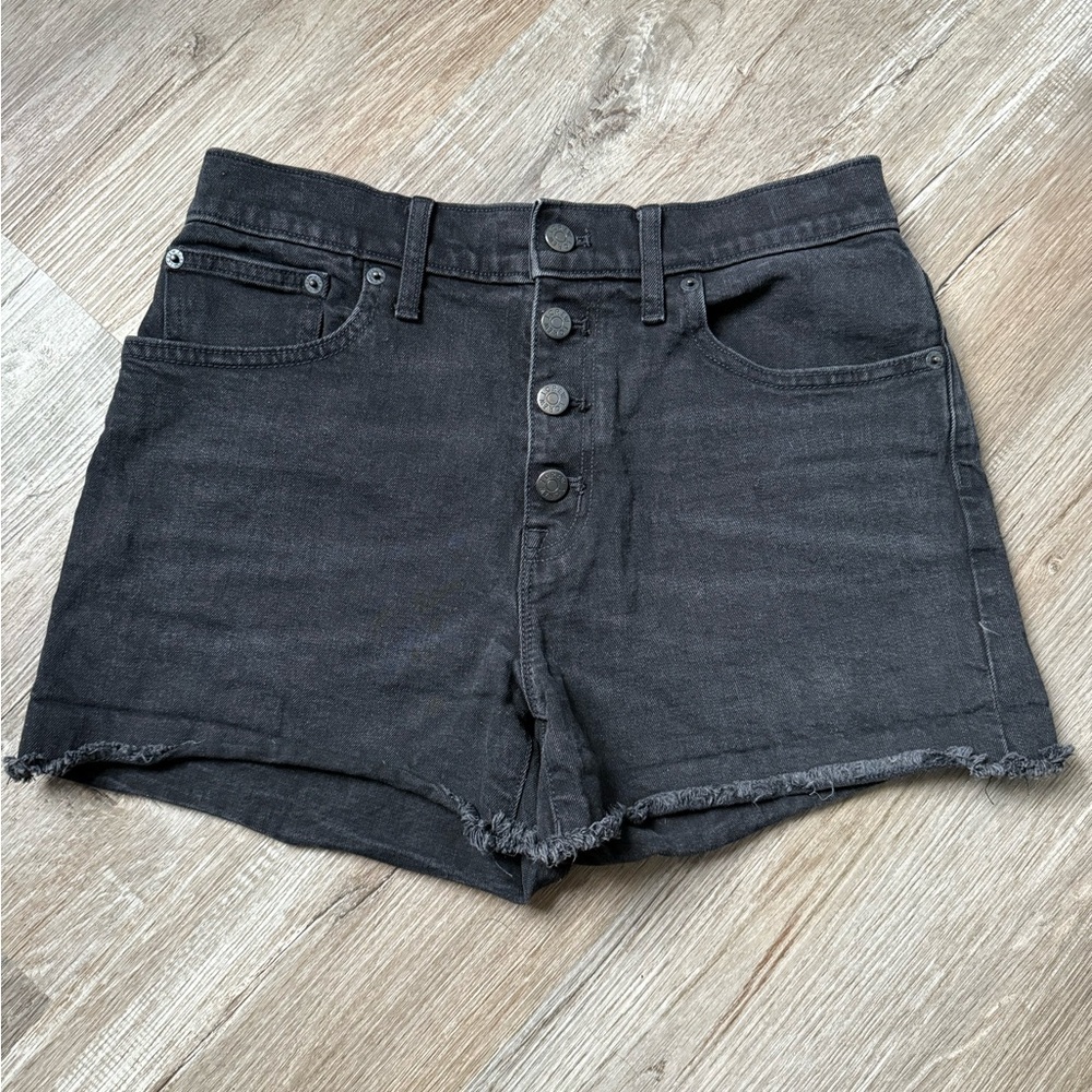 J. Crew Button Fly Denim Shorts Cotton High Rise Black Frayed Size 27 28 29 - Picture 2 of 9